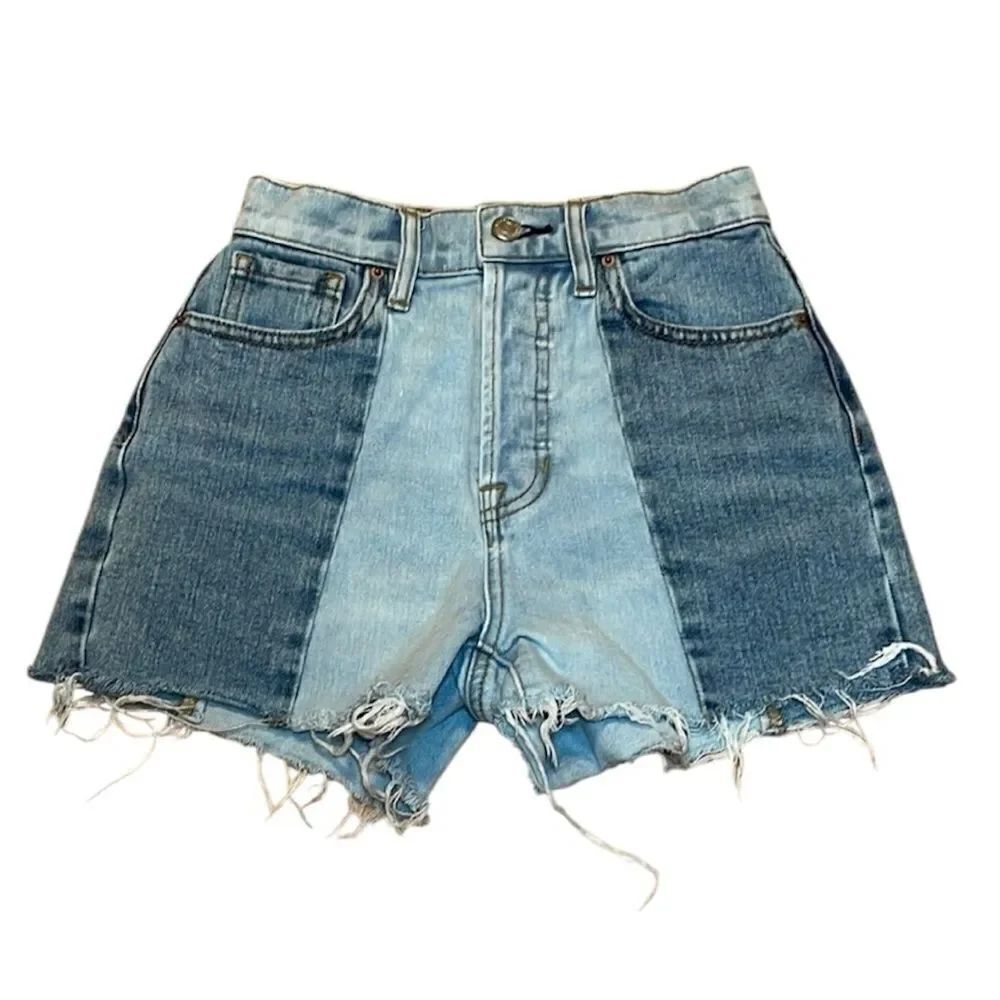 PacSun High Rise Jean Shorts Button Fly 100% Cotton 2 tone blue denim